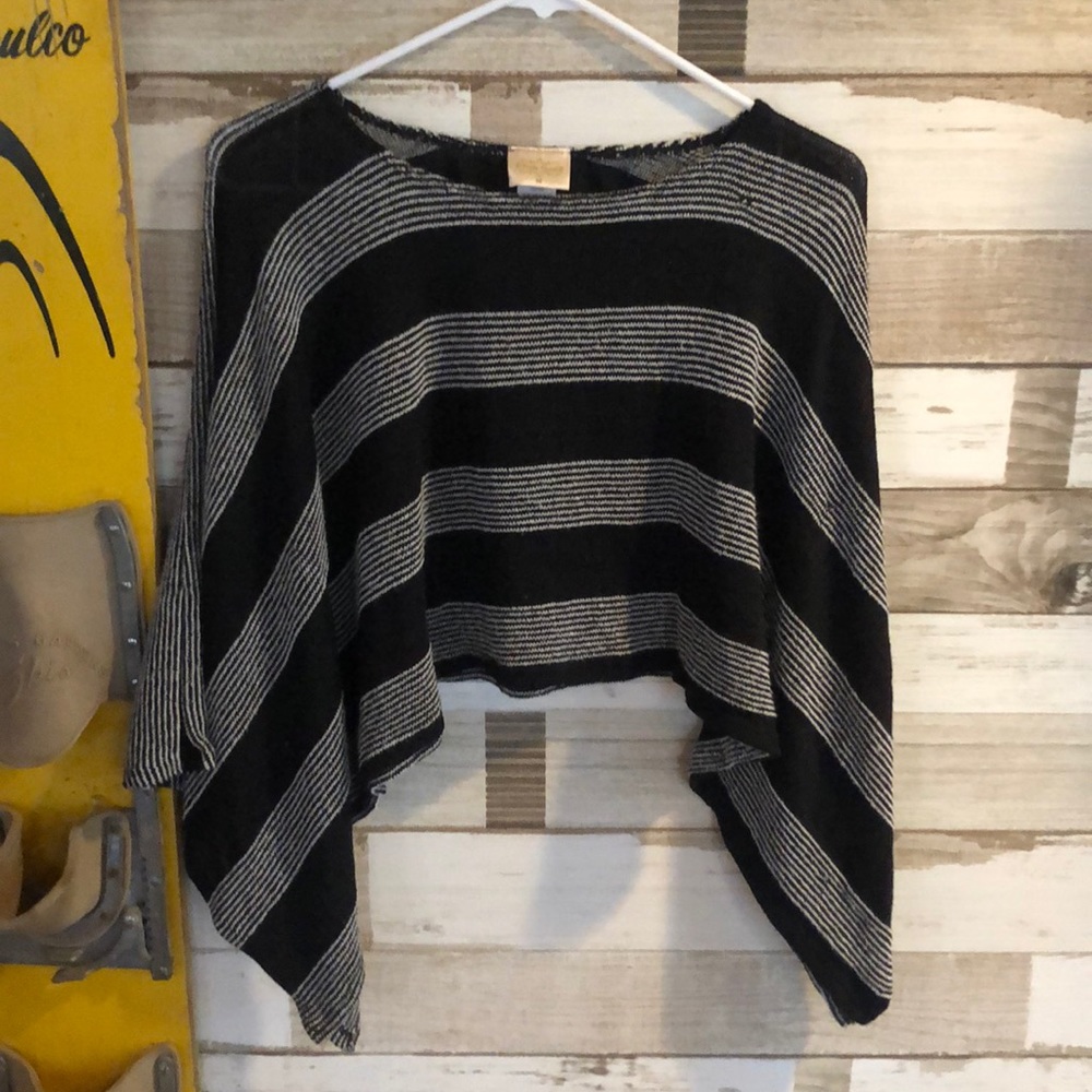 Gray & Black Crop Poncho Sweater
